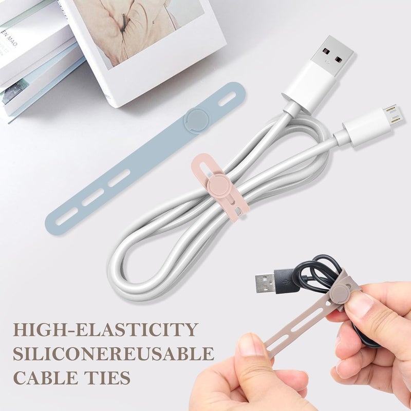 Donruby 30Pcs Silicone Cable Ties - Reusable & Washable with Adjustable Locking Buckles, High Elasticity Cable Management Straps for Home, Office, School, Travel Essential Cord Organizer (6 Colors) - Image 3